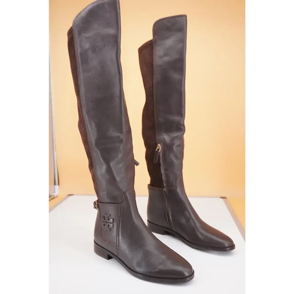Tory Burch Wyatt Brown Leather Over the Knee Riding Boots Size 6 OTK New